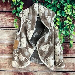 Floral Embossed Shawl Vest One Size 3-Way Taupe White Brown Floral WOOL Blend